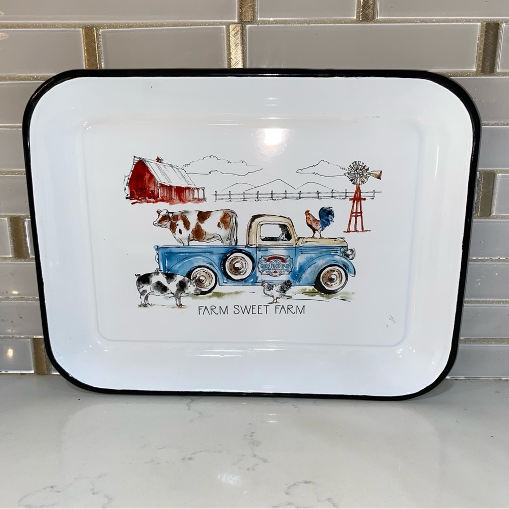 Anne Tavoletti „Farm Sweat Farm" Metal Tray | Rustic Farmhouse Serving Tray